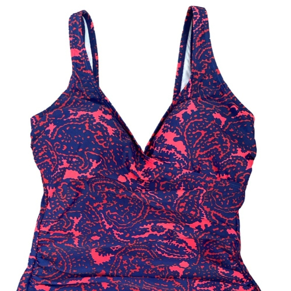 Boden  Ruched Swimsuit - 8 navy red print, polyester elastane - Picture 2 of 5
